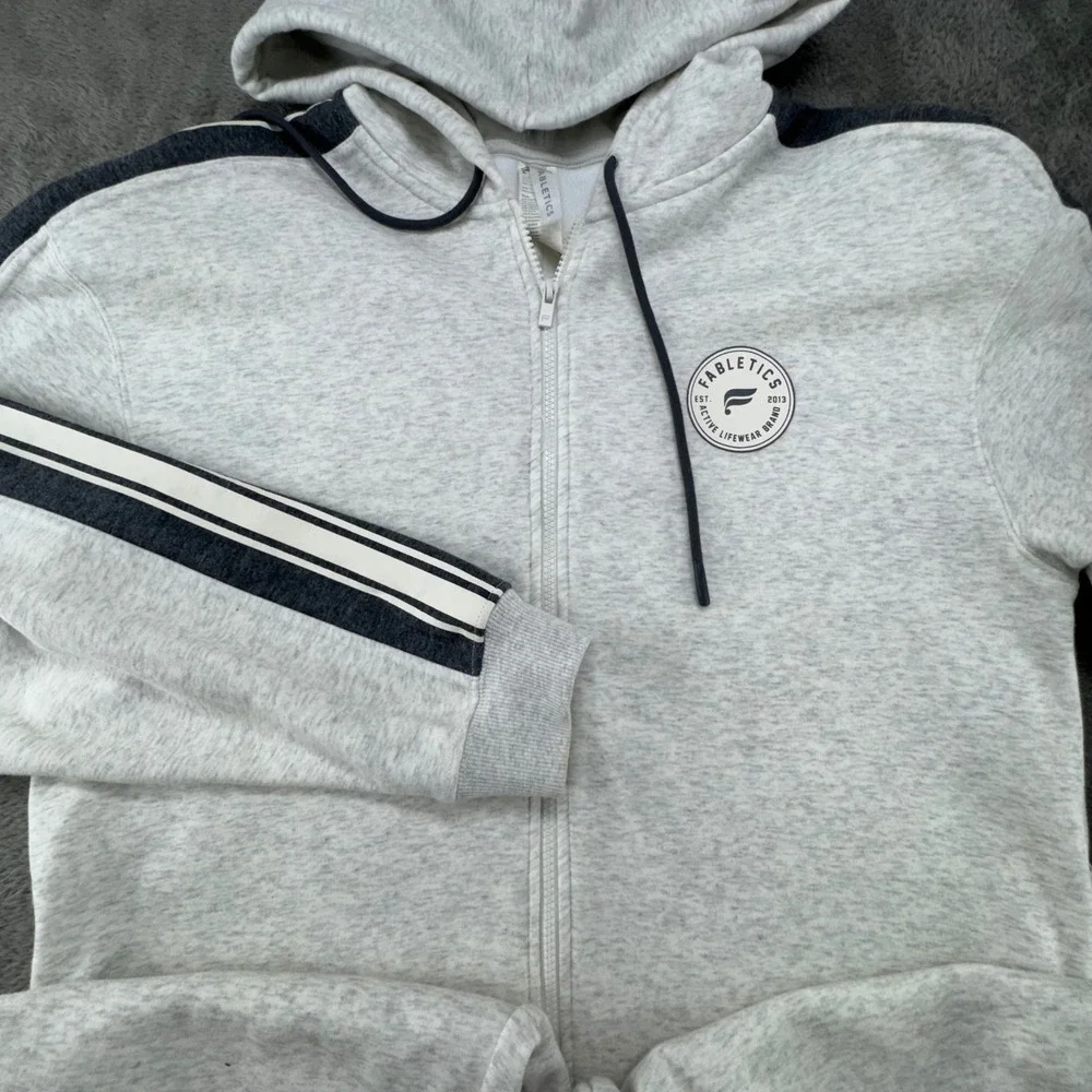 Fabletics Light Grey Heathered Full Zip Hoodie Sweatshirt Jogger Pants Womens L - Picture 4 of 16